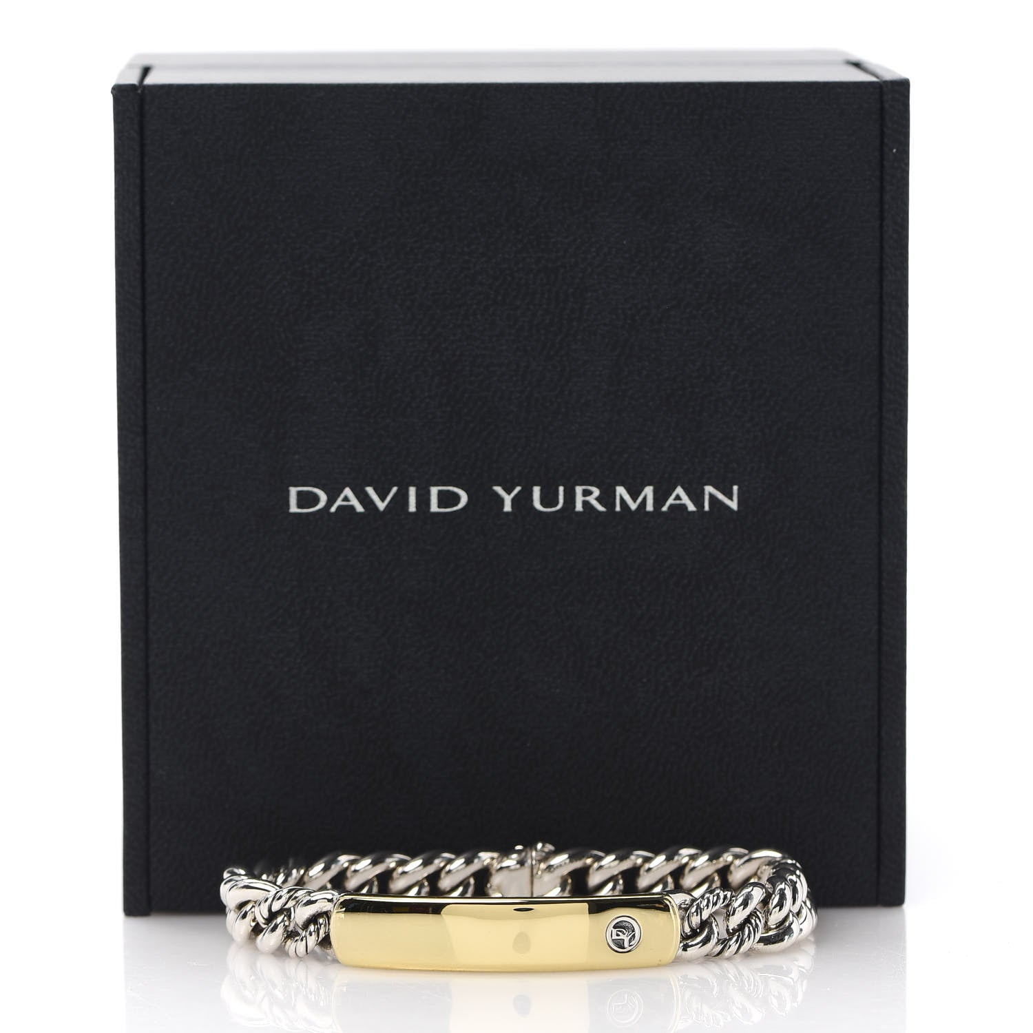 David Yurman Sterling Silver 18K Yellow Gold Belmont Curb Link ID Bracelet 6 of 6