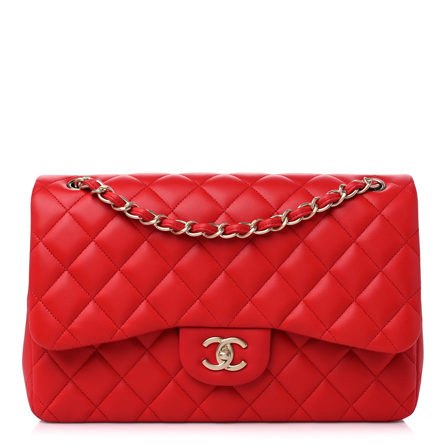 Chanel Lambskin Quilted Jumbo Double Flap Red 1 of 9