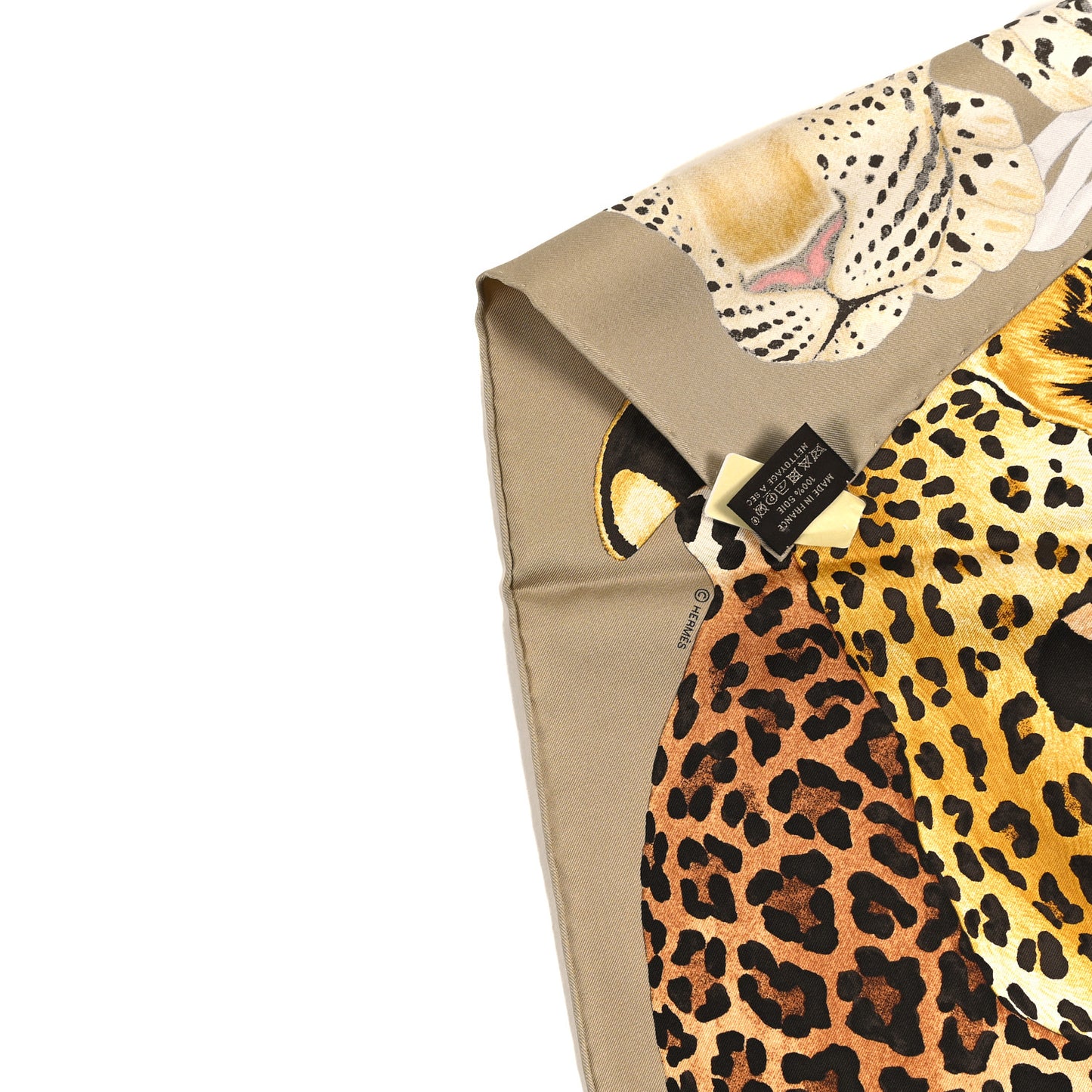 Silk Twill Lazy Leopardesses Scarf 90 Camel Anthracite