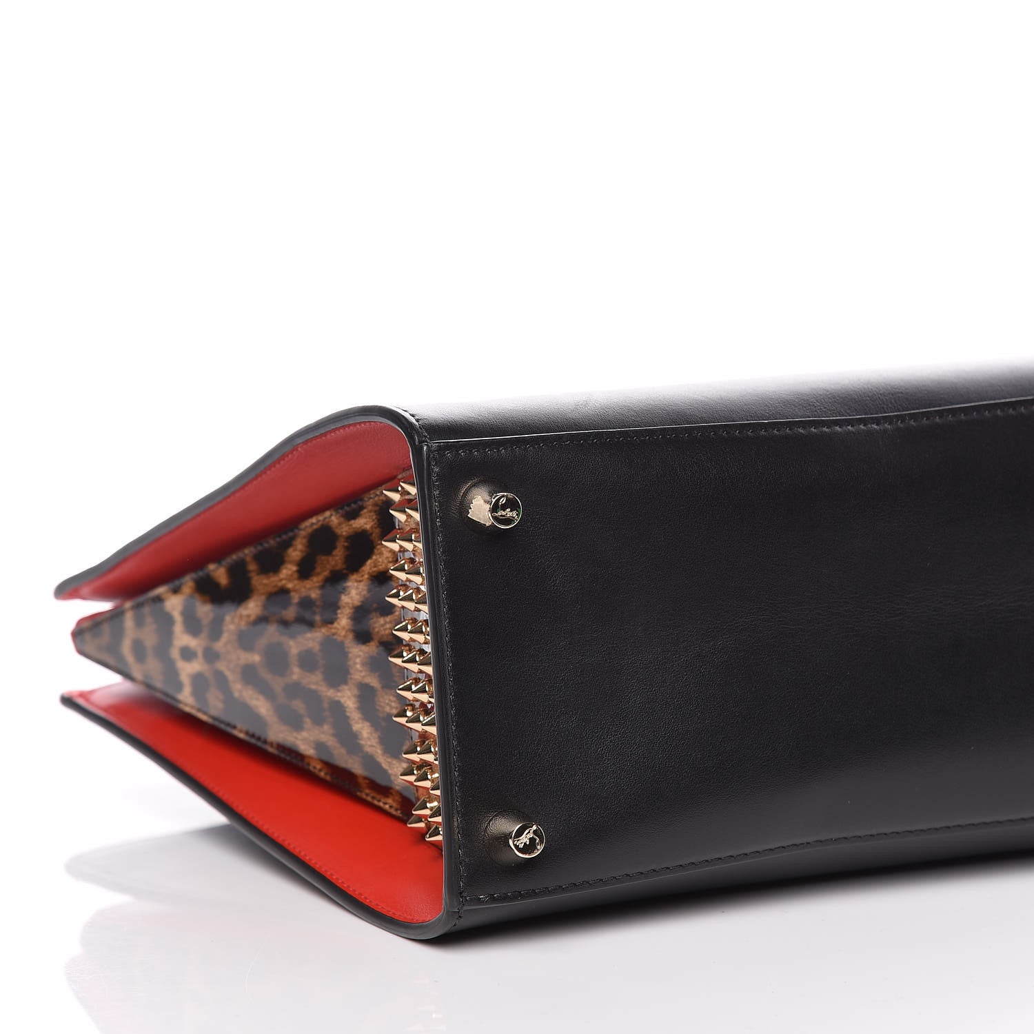 Christian Louboutin Calfskin Patent Leopard Spiked Medium Paloma Black 12 of 13