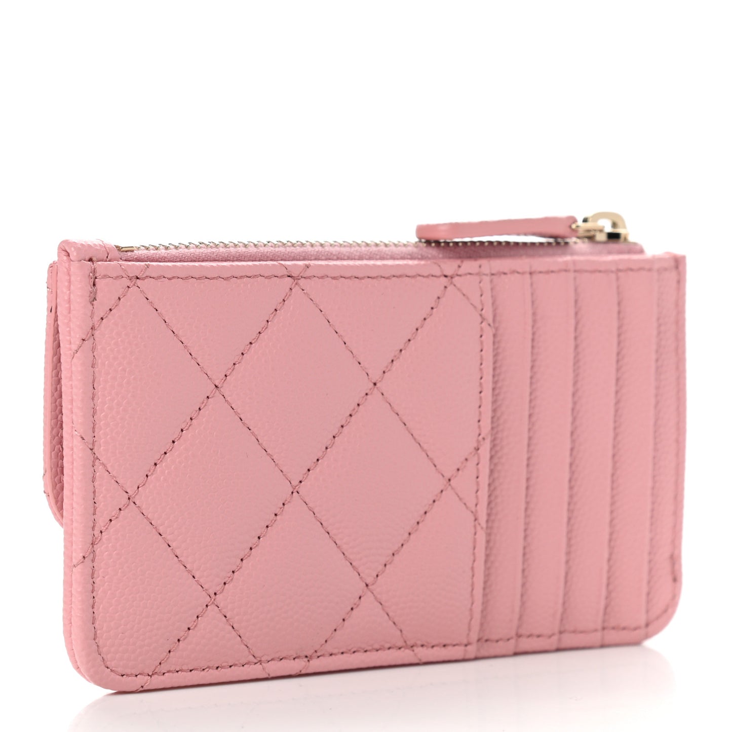 Caviar Quilted Flap Zip Card Holder Pink