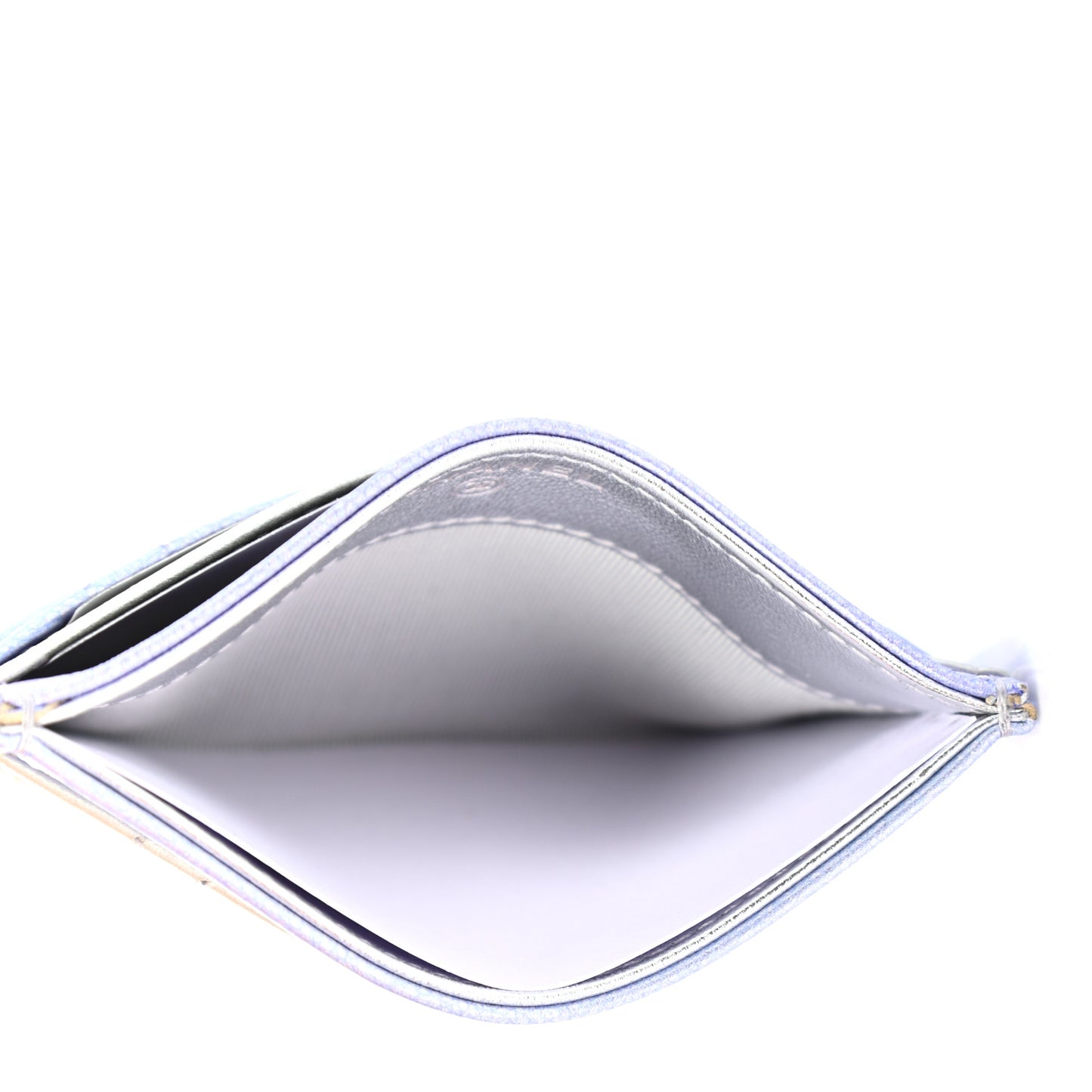 Gradient Metallic Calfskin Quilted Card Holder Silver Blue Yellow Purple