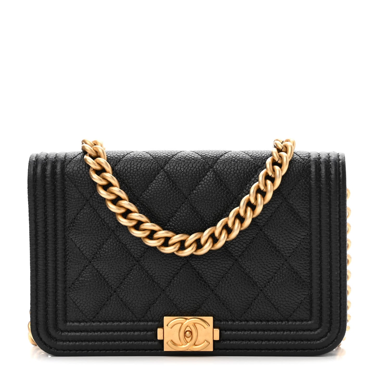 Caviar Quilted Boy Clutch With Chain Black