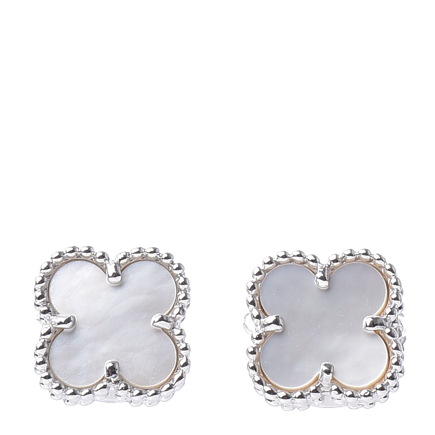 Van Cleef & Arpels 18K White Gold Mother of Pearl Sweet Alhambra Earrings 1 of 7