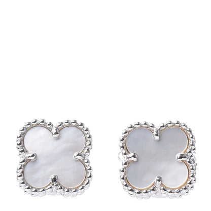 Van Cleef & Arpels 18K White Gold Mother of Pearl Sweet Alhambra Earrings 1 of 7