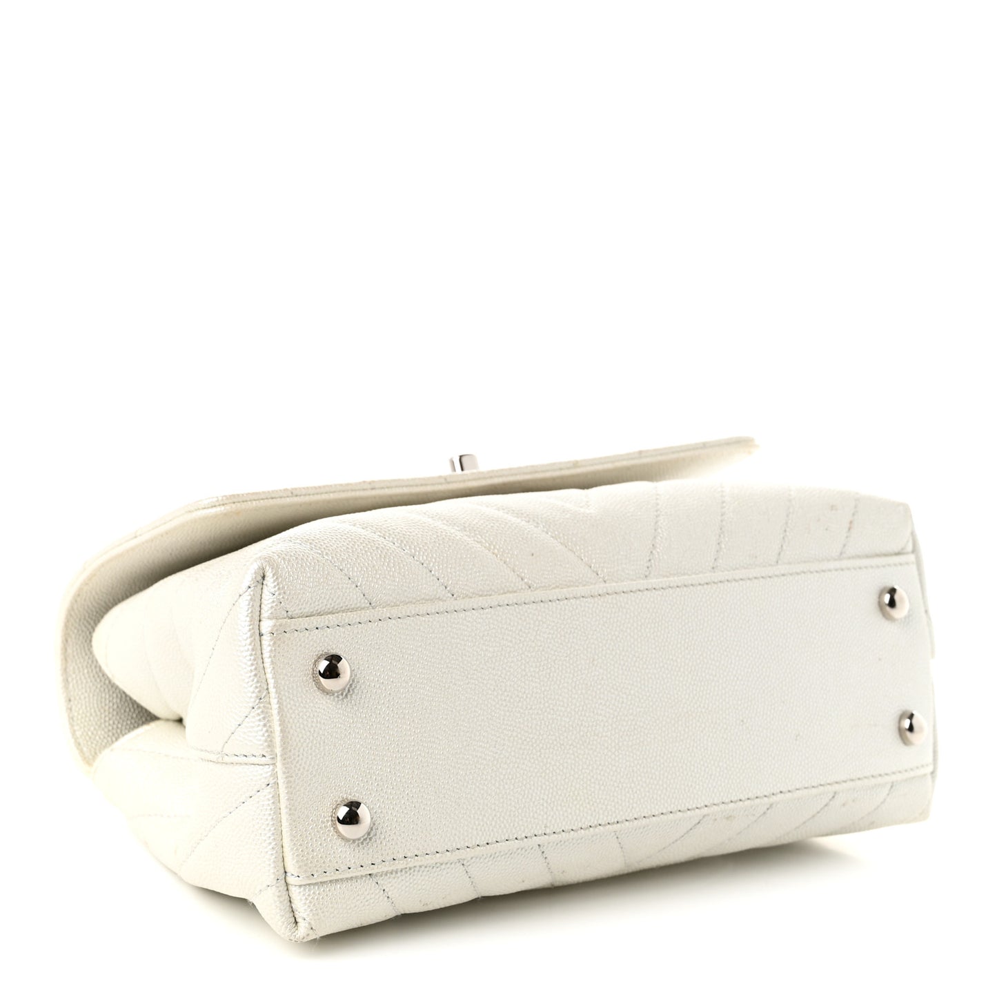 Iridescent Caviar Chevron Quilted Mini Coco Handle Flap White