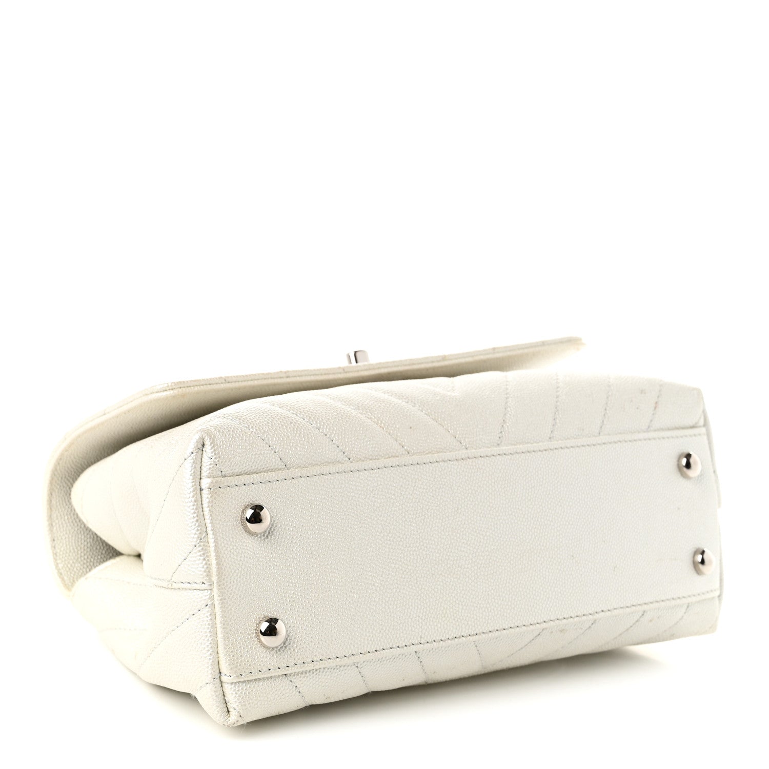 Chanel Iridescent Caviar Chevron Quilted Mini Coco Handle Flap White 4 of 11