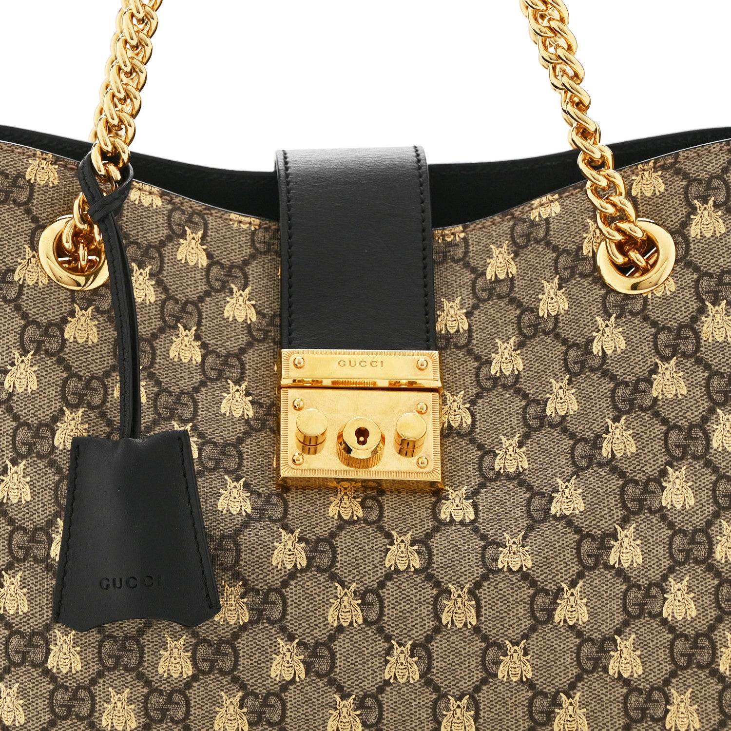 Gucci GG Supreme Monogram Bees Medium Padlock Tote Beige Oro Black 9 of 11