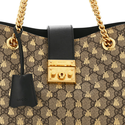 Gucci GG Supreme Monogram Bees Medium Padlock Tote Beige Oro Black 9 of 11