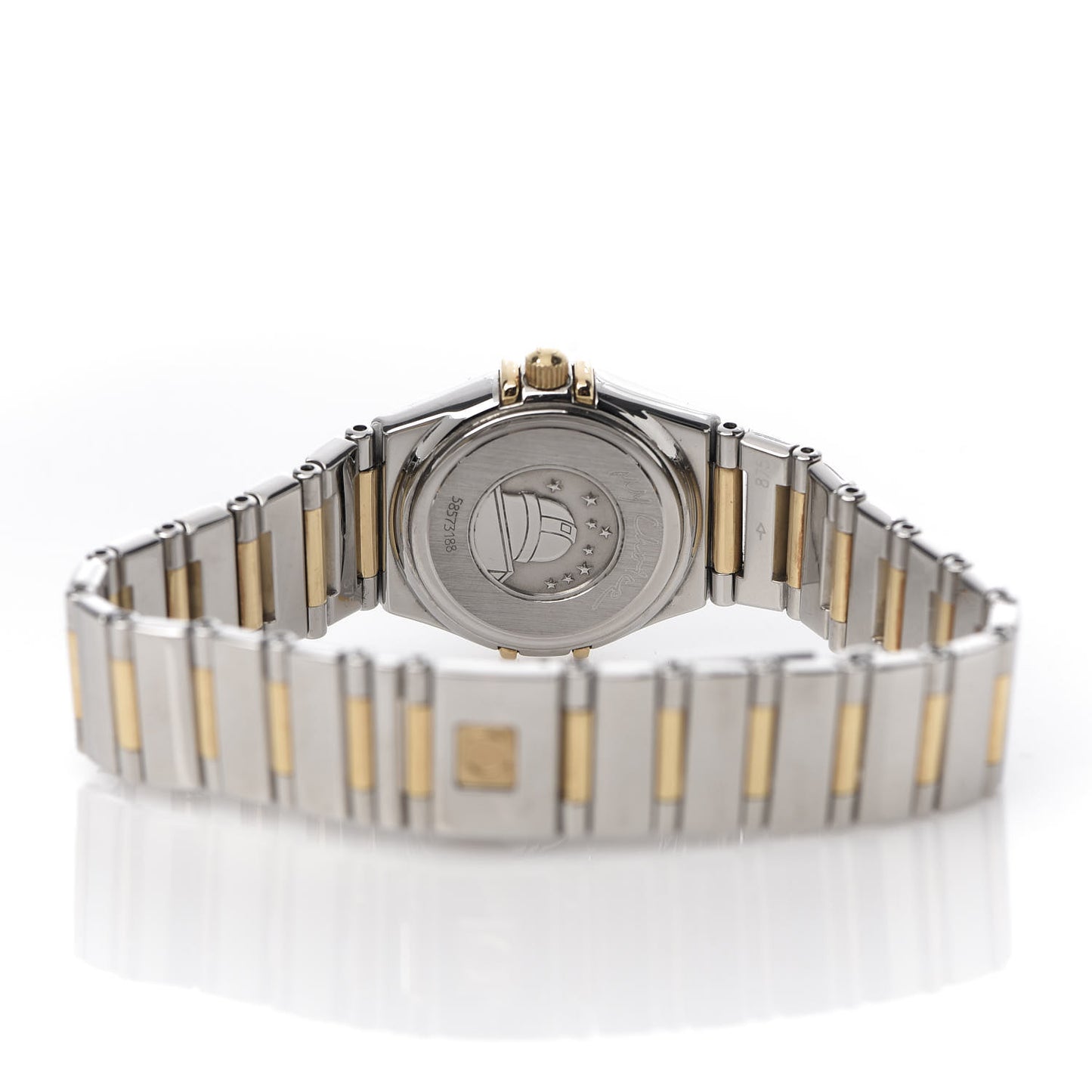 Stainless Steel 18K Yellow Gold Diamond Bezel Mother of Pearl 23mm Constellation My Choice Quartz Watch 895.1243