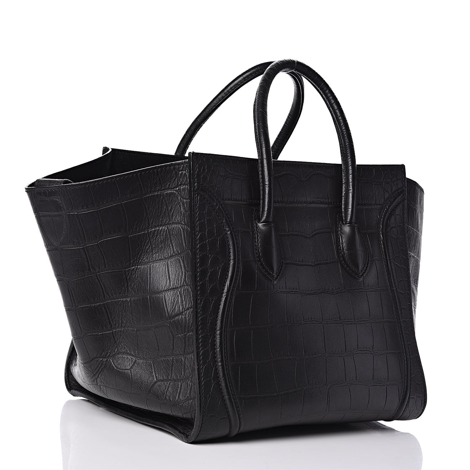 Celine Crocodile Embossed Calfskin Medium Phantom Luggage Black 4 of 11