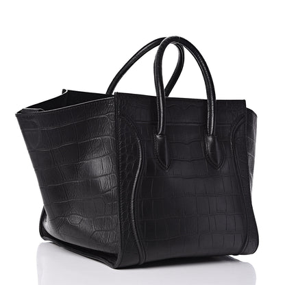 Celine Crocodile Embossed Calfskin Medium Phantom Luggage Black 4 of 11