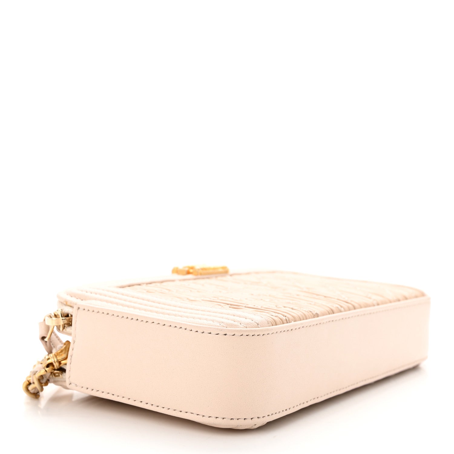 Chanel Crumpled Lambskin Chevron Quilted Pleated Small Boy Clutch With Chain Beige 4 of 13