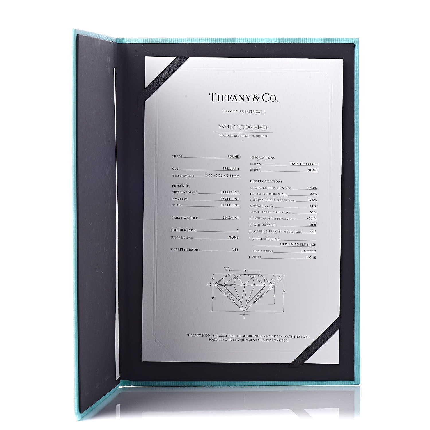 Tiffany Platinum Diamond .20ct Solitaire Engagement Ring 51 5.75 6 of 6