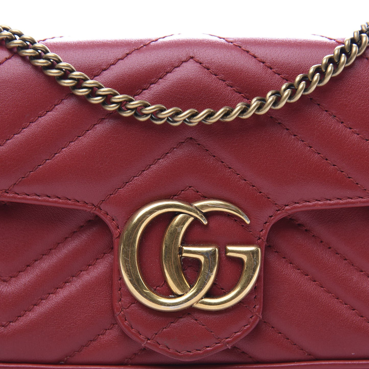 Calfskin Matelasse Super Mini GG Marmont Shoulder Bag Hibiscus Red