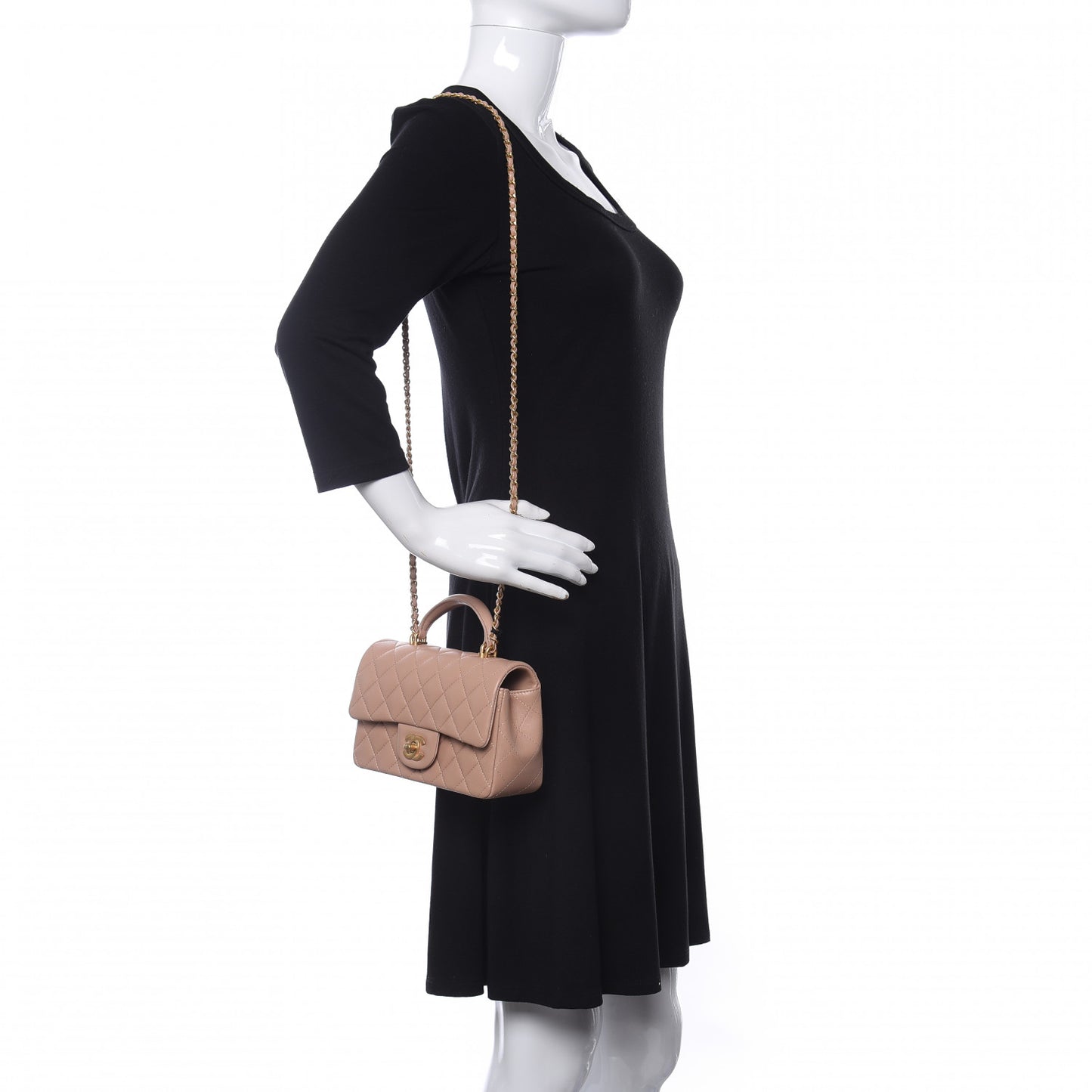 Lambskin Quilted Mini Top Handle Rectangular Flap Beige