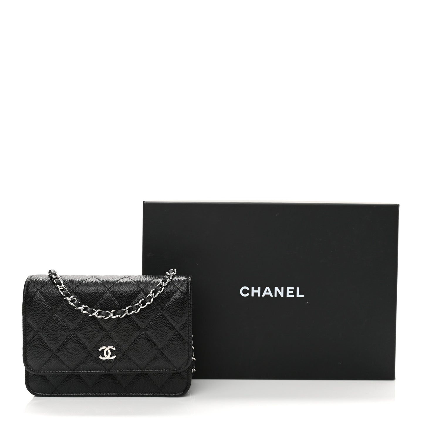 Caviar Quilted Mini Wallet On Chain WOC Black