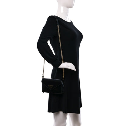 Prada Vitello Envelope Flap Chain Crossbody Bag Black 2 of 8