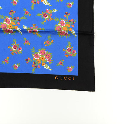 Gucci Silk Floral Print Web Square Scarf Black Blue 2 of 4