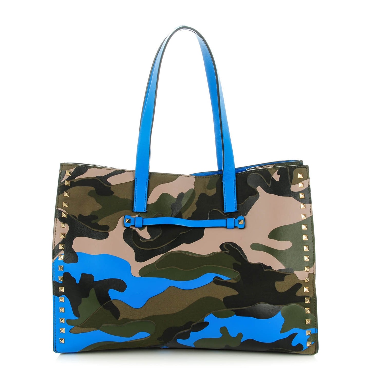 Nappa Canvas Camo Medium Rockstud Soft Tote Blue Fluo