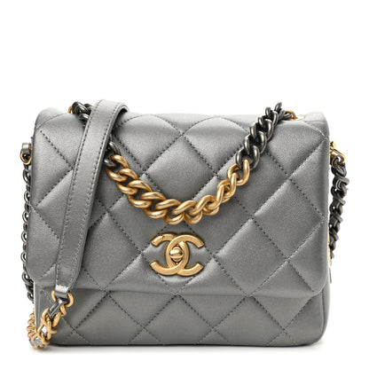 Chanel Metallic Lambskin Quilted Small Side Note Flap Grey 1 of 10