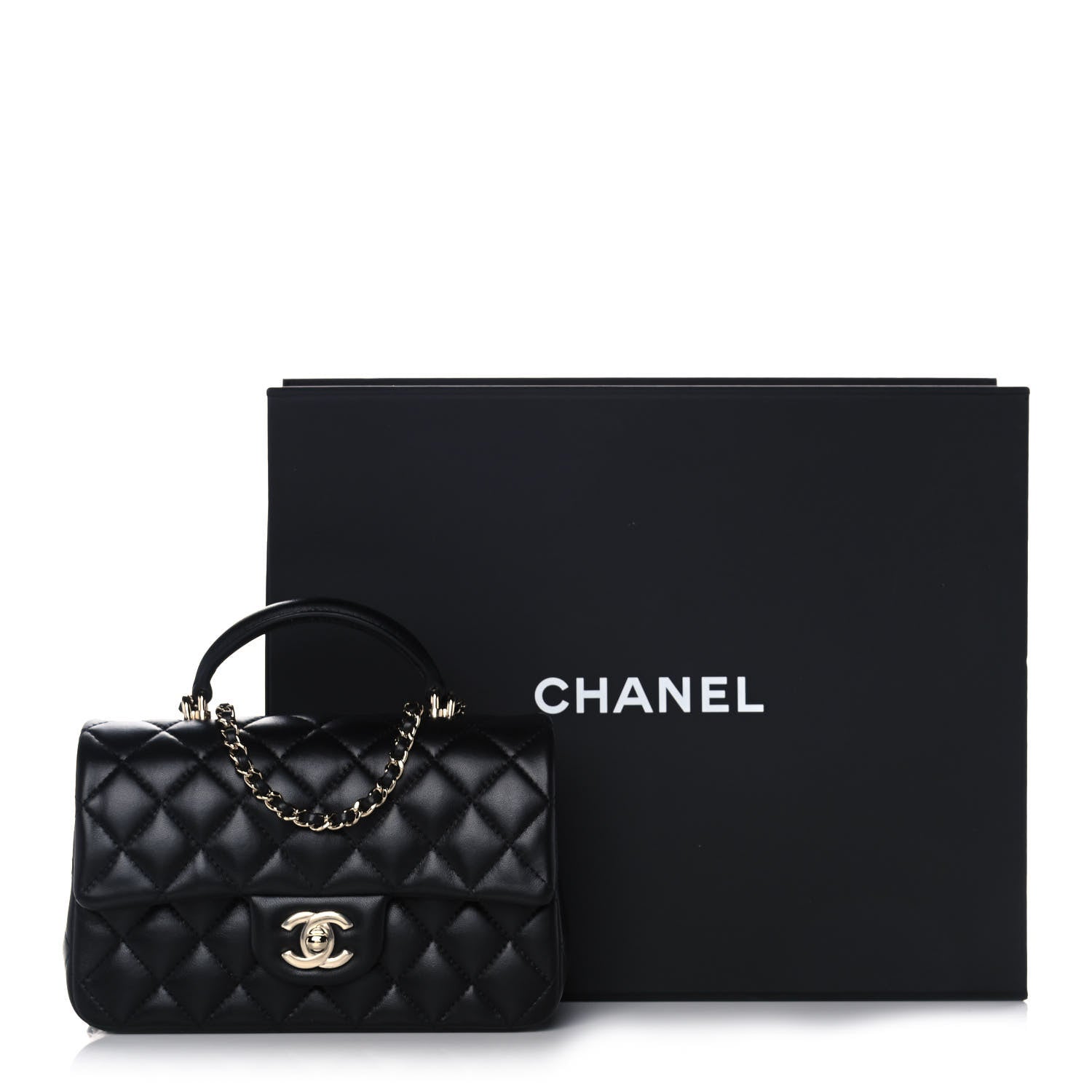 Chanel Lambskin Quilted Mini Top Handle Rectangular Flap Black 11 of 11
