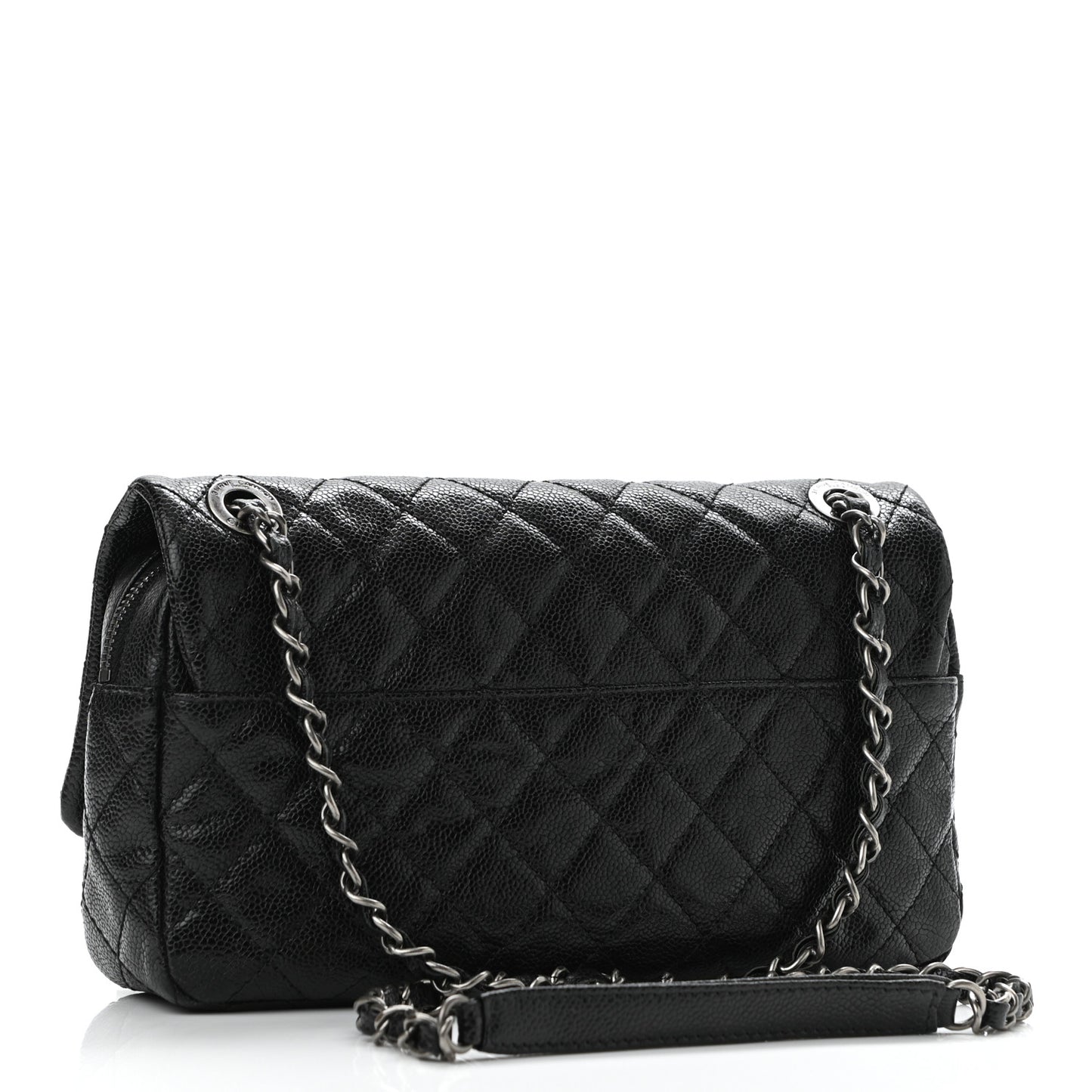 Iridescent Caviar Quilted Small Chic Flap Black