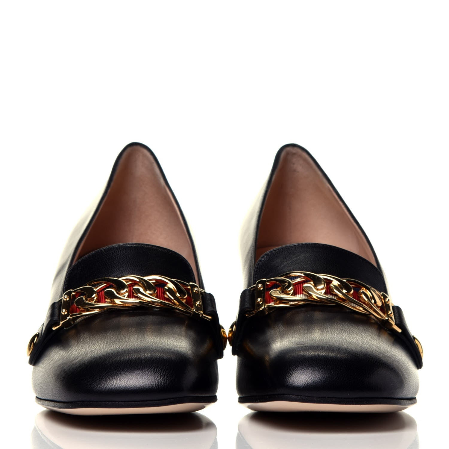 Gucci Malaga Kid Sylvie Web Chain Mid Heel Loafers 36.5 Black 2 of 8