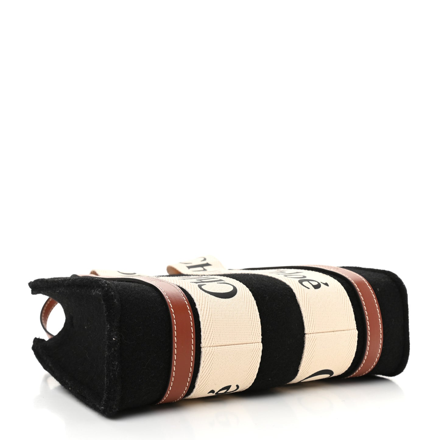 Felt Calfskin Small Woody Ribbon Tote With Strap Black
