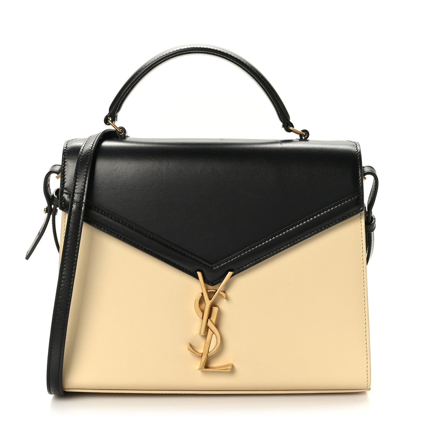 Smooth Shiny Calfskin Medium Classic Monogram Cassandra Top Handle Black Crema Soft
