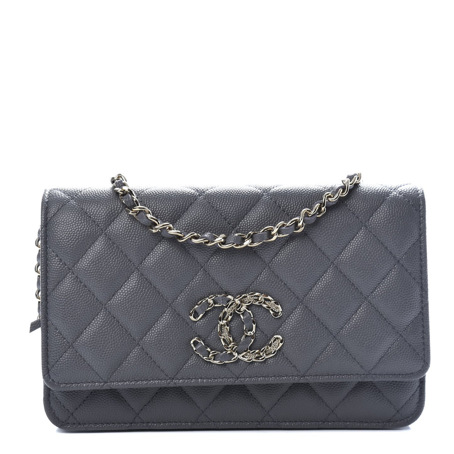 Caviar Quilted French New Wave Chain CC Wallet On Chain WOC Grey