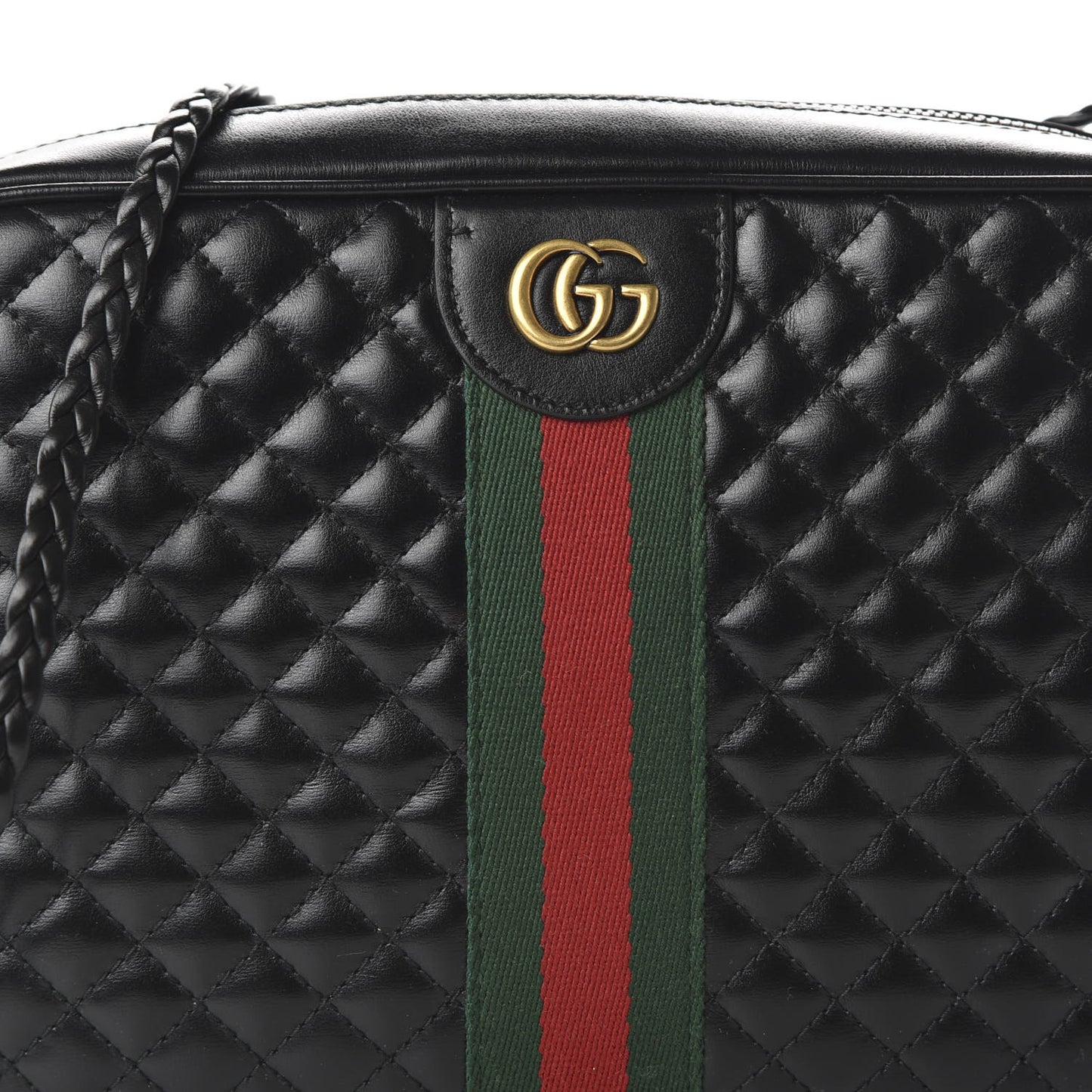 Calfskin Web Trapuntata Small GG Shoulder Bag Black