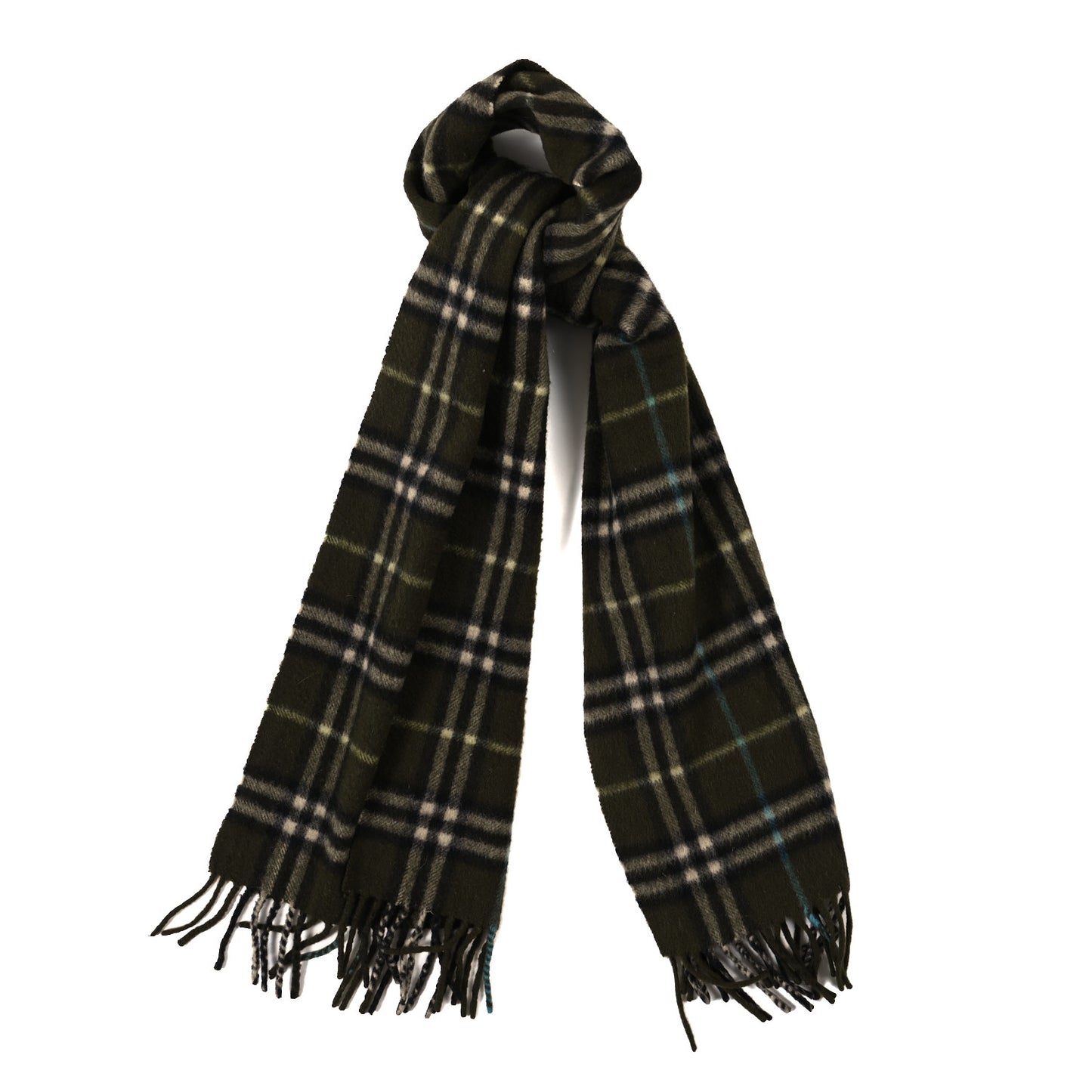 Cashmere House Check Fringe Scarf Olive Green