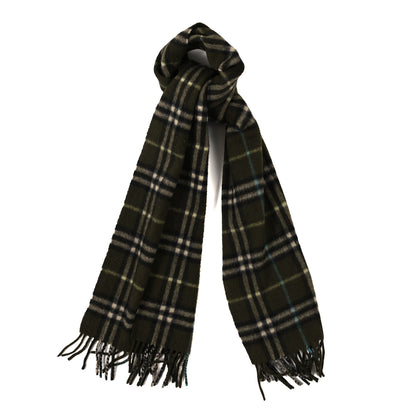 Burberry Cashmere House Check Fringe Scarf Olive Green 1 of 3