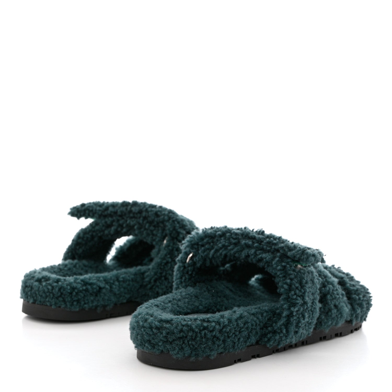 Hermes Woolskin Womens Chypre Sandals 36.5 Vert Anglais 4 of 10