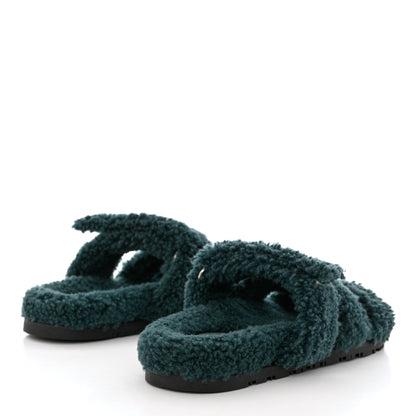 Hermes Woolskin Womens Chypre Sandals 36.5 Vert Anglais 4 of 10