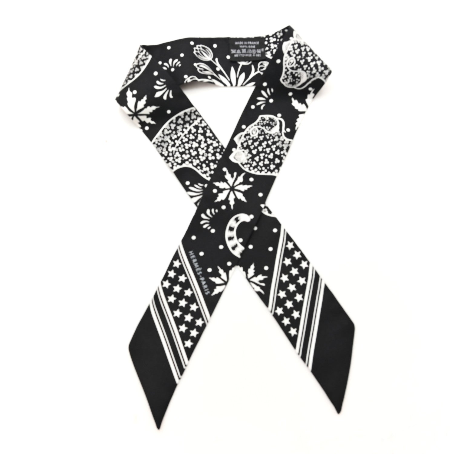 Hermes Silk Les Leopards Twilly Black White 1 of 4