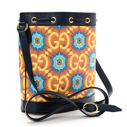 Gucci GG Supreme Kaleidoscope Calfskin Script Logo Gucci 100 Bucket Drawstring Bag Blue Orange Multicolor Blue Agata 4 of 11