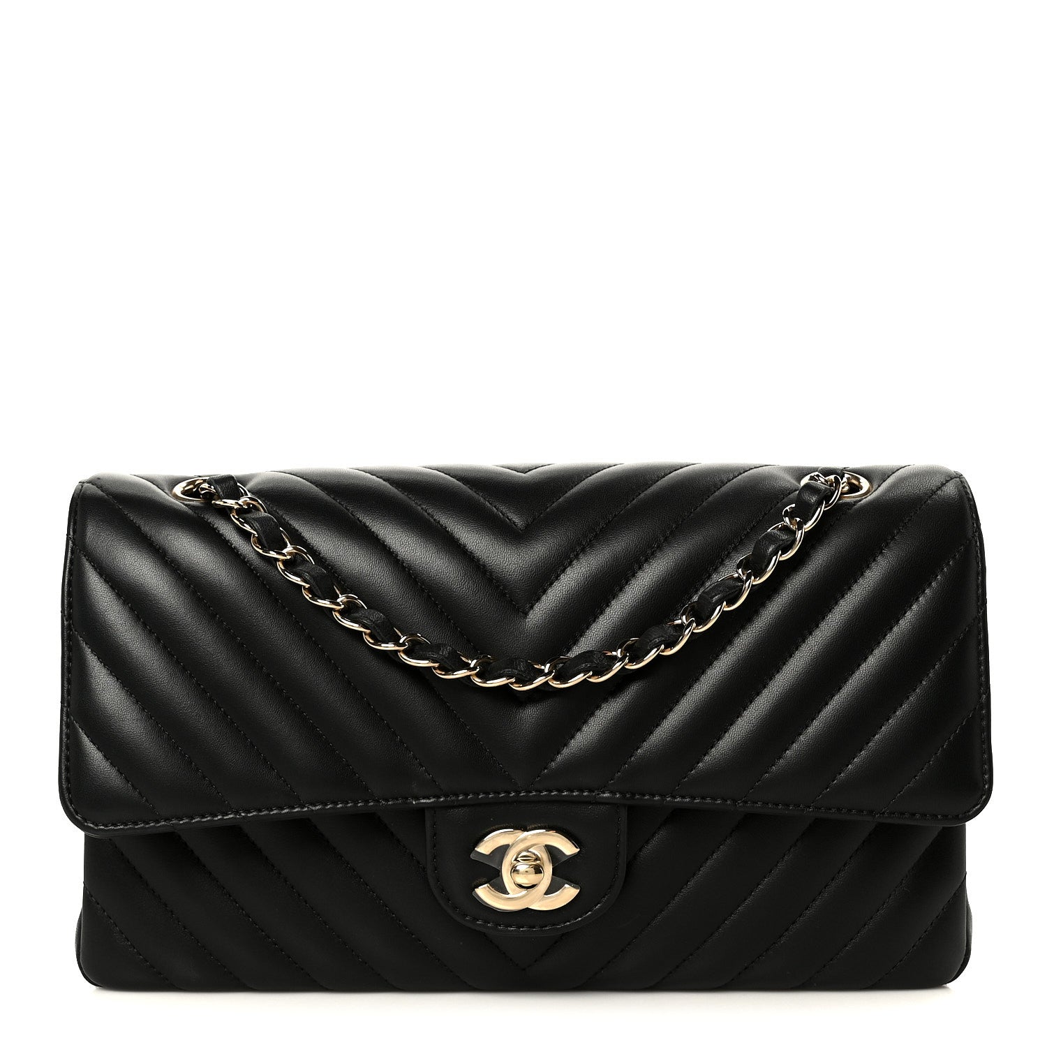 Chanel Lambskin Chevron Quilted Medium Double Flap Black 1 of 11
