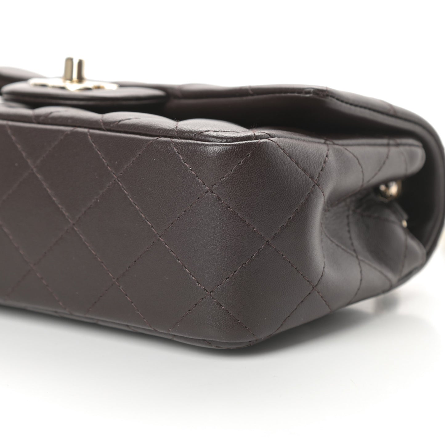 Lambskin Quilted Mini Rectangular Flap Dark Brown