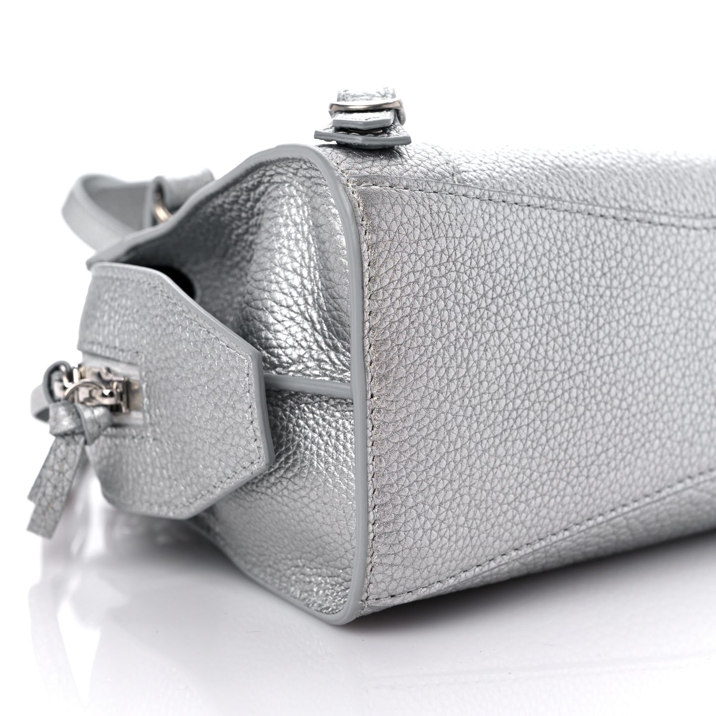 Metallic Grained Calfskin Neo Classic Silver Hardware Mini City Silver