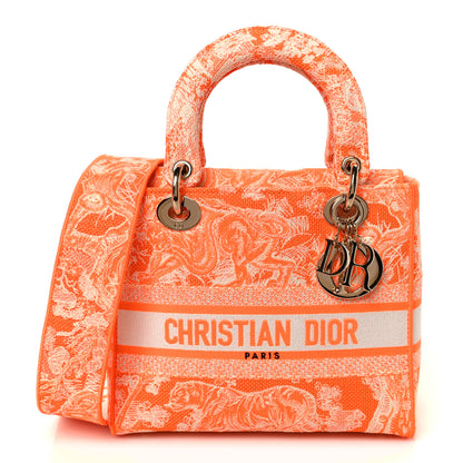 Christian Dior Canvas Toile De Jouy Reverse Embroidered Medium Lady D-Lite Fluorescent Orange 1 of 11