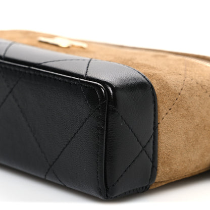 Chanel Suede Calfskin Shiny Lambskin Quilted Top Handle Slim Vanity Case With Chain Beige Black 10 of 11