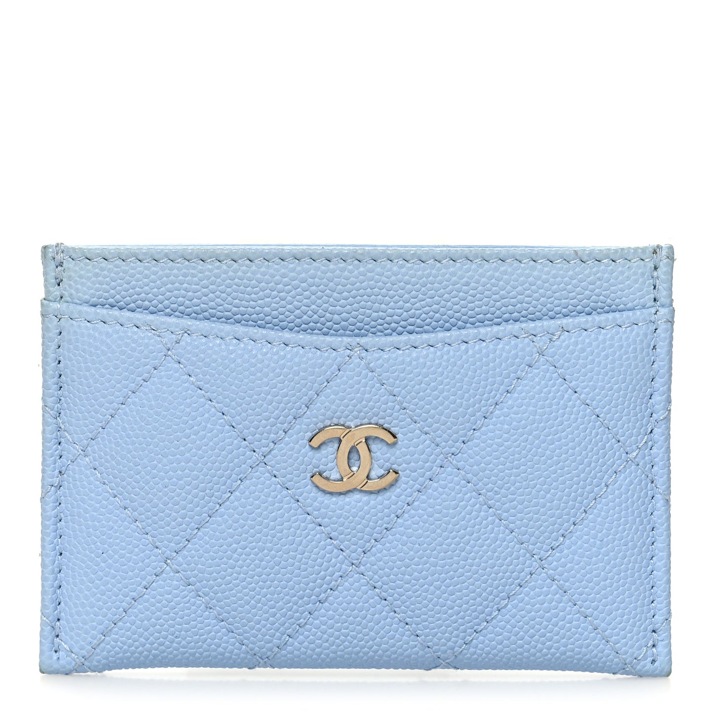 Caviar Quilted Card Holder Light Blue
