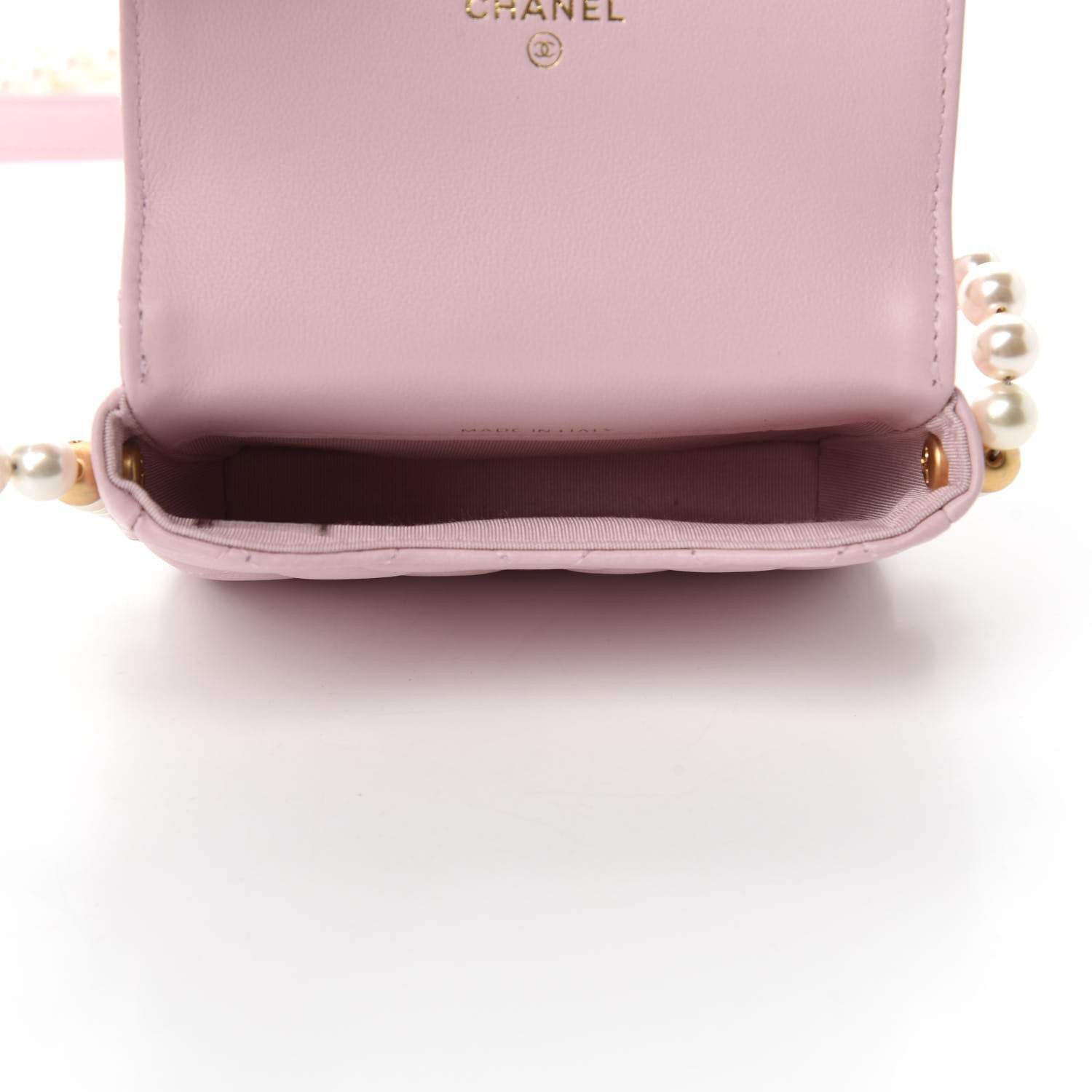 Chanel Calfskin Quilted About Pearls Card Holder Flap With Chain Light Pink 5 of 12