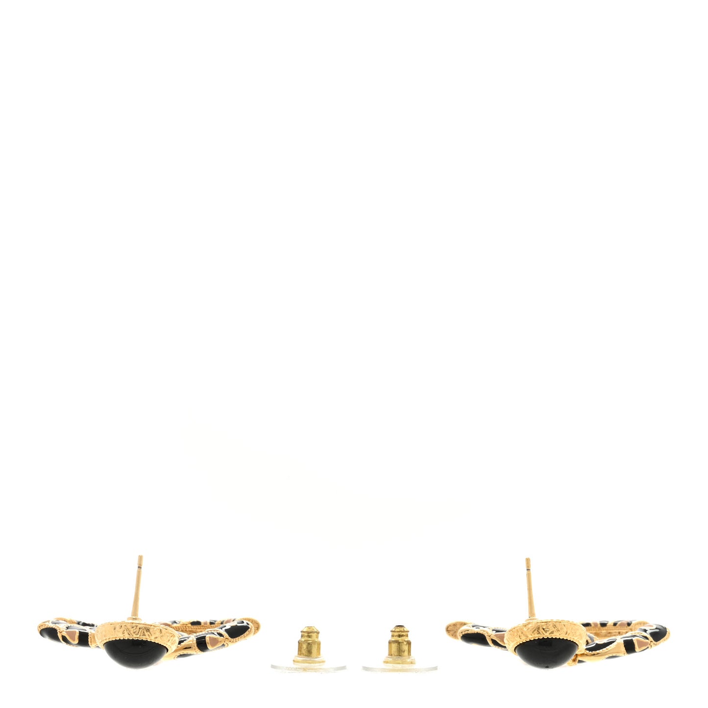 Metal Leopard Print CC Earrings Gold Black Beige