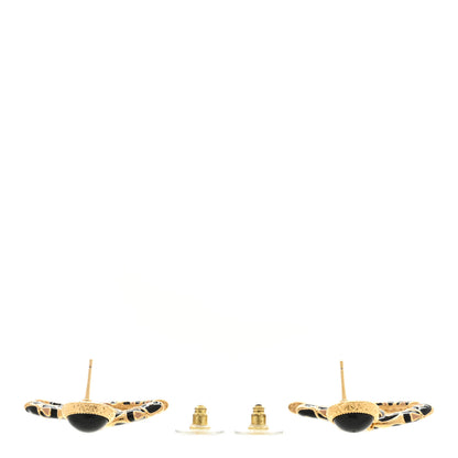 Chanel Metal Leopard Print CC Earrings Gold Black Beige 3 of 4
