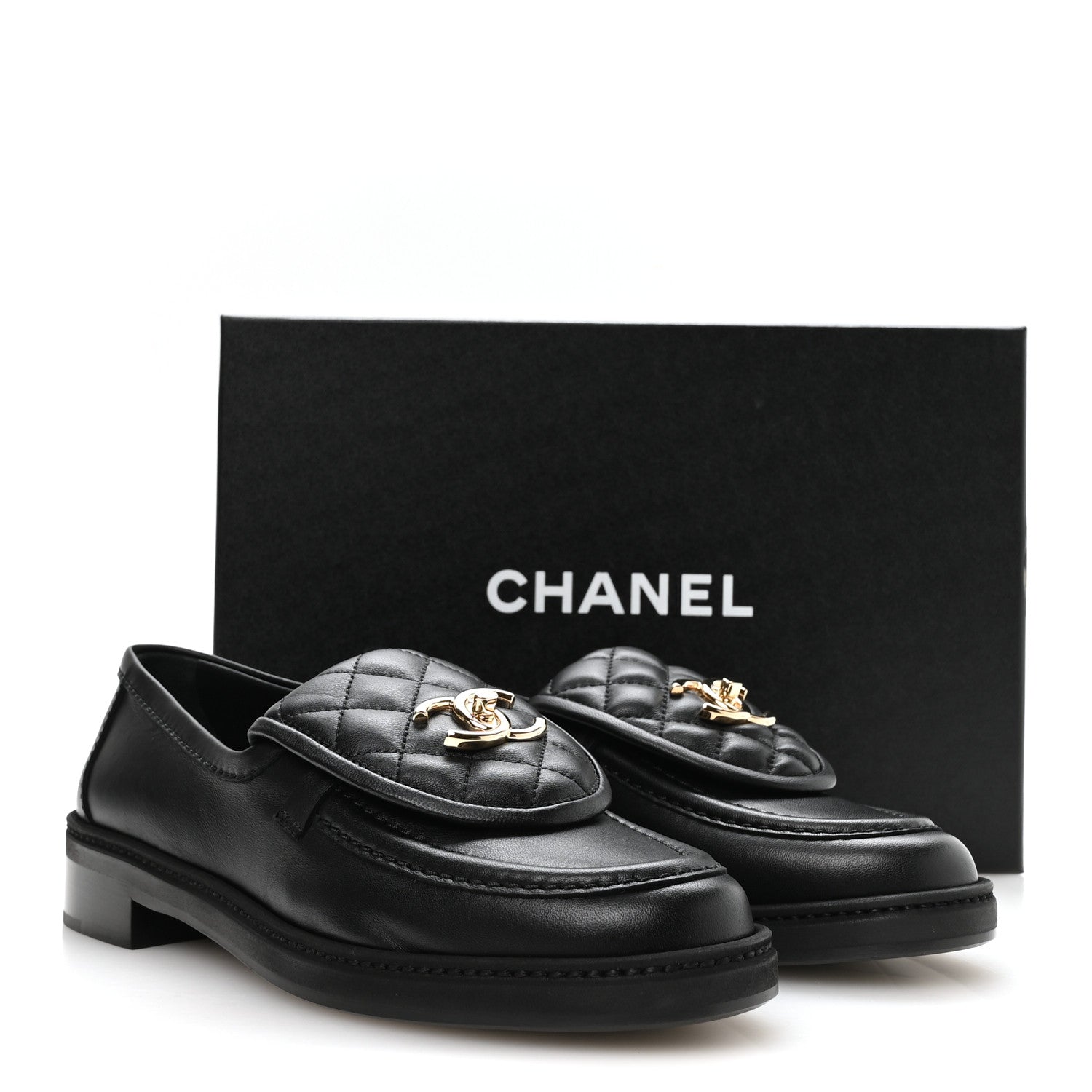 Chanel Lambskin Quilted CC Turnlock Loafers 38 Black 9 of 9