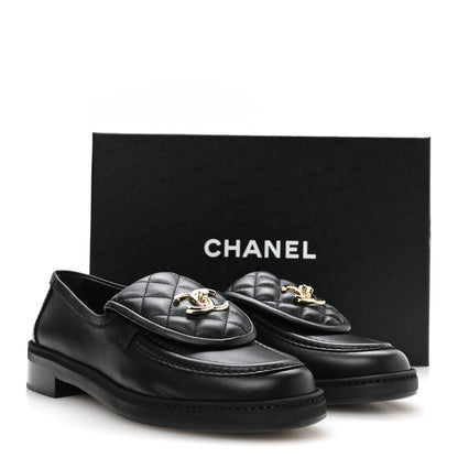 Chanel Lambskin Quilted CC Turnlock Loafers 38 Black 9 of 9
