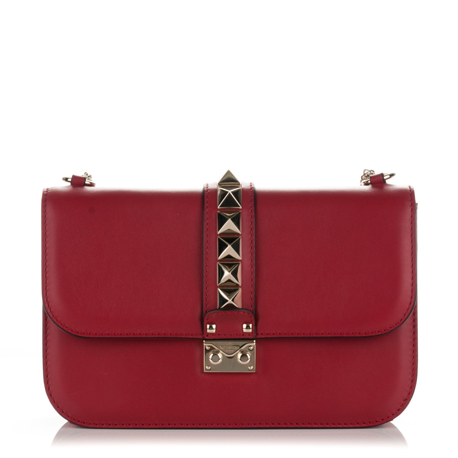 Valentino Garavani Vitello Medium Glam Lock Rockstud Flap Red 1 of 7